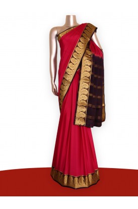 Traditional Contrast Pure Mysore Crepe Silk Saree