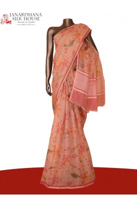 Pure Floral Linen Tussar Silk Saree