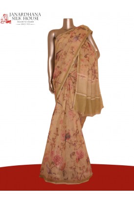 Pure Floral Linen Tussar Silk Saree