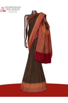 Double Contrast Handloom Banarasi Georgette Silk Saree