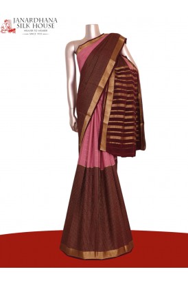 Exclusive Zari Checks Half and Half Mysore Crepe Silk Saree-Double Pallu 