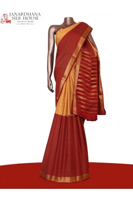 Exclusive Zari Checks Half and Half Mysore Crepe Silk Saree-Double Pallu 