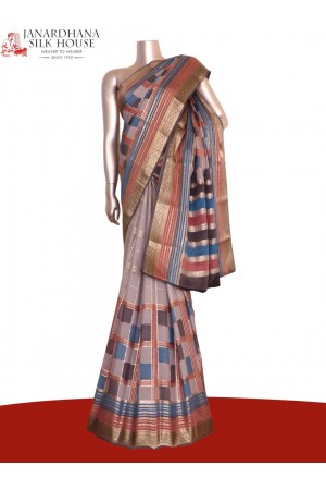 Pure Multi Checks Zari Mysore Crepe Silk Saree