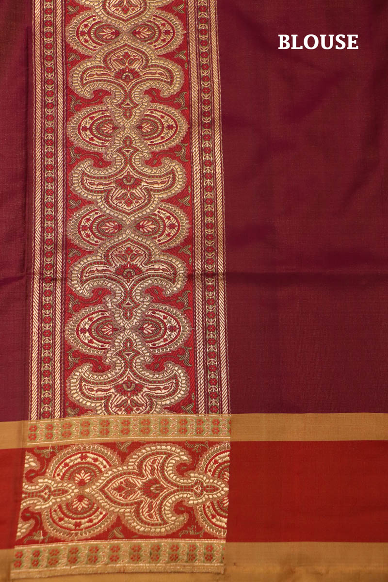 Handloom Peach Six Color Pure Katan Silk Reshmi Jamawar Tanchoi Saree –  WeaverStory