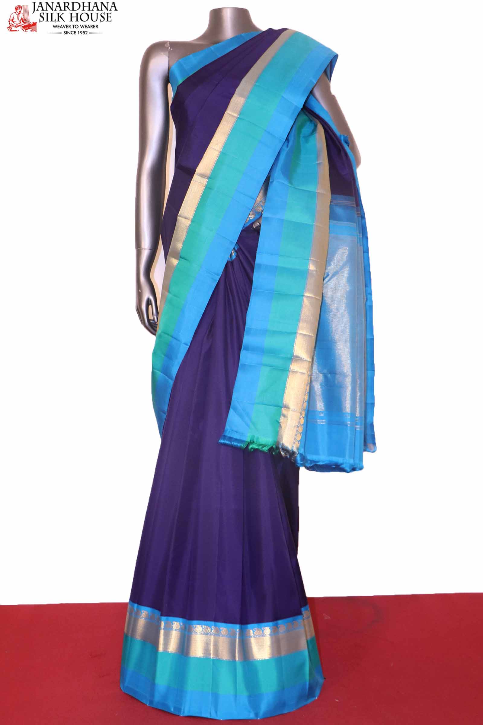 Buy Peacock Blue Handwoven Kanjivaram Silk Saree T227215