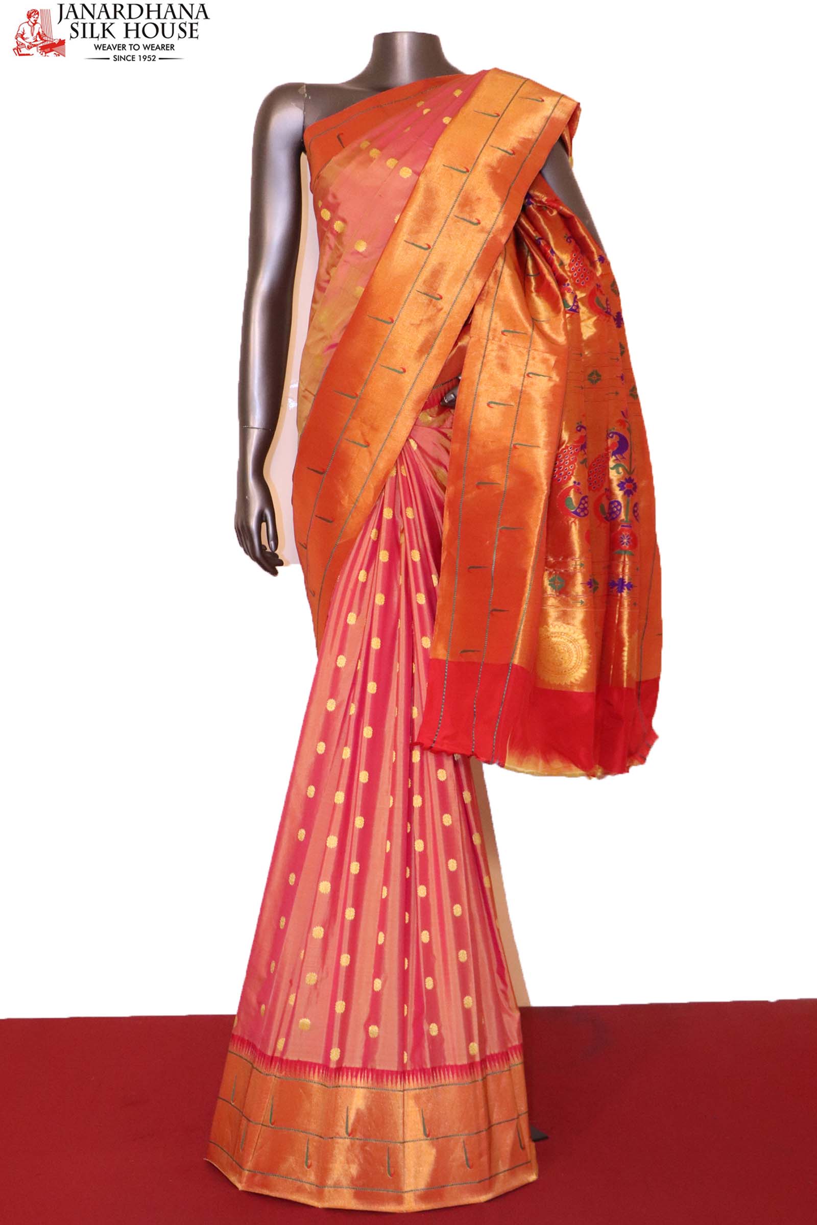 Amazon.com: Designer Sarees Georgette Red Bright half and half party look  grand Party Saree : Clothing, Shoes & Jewelry