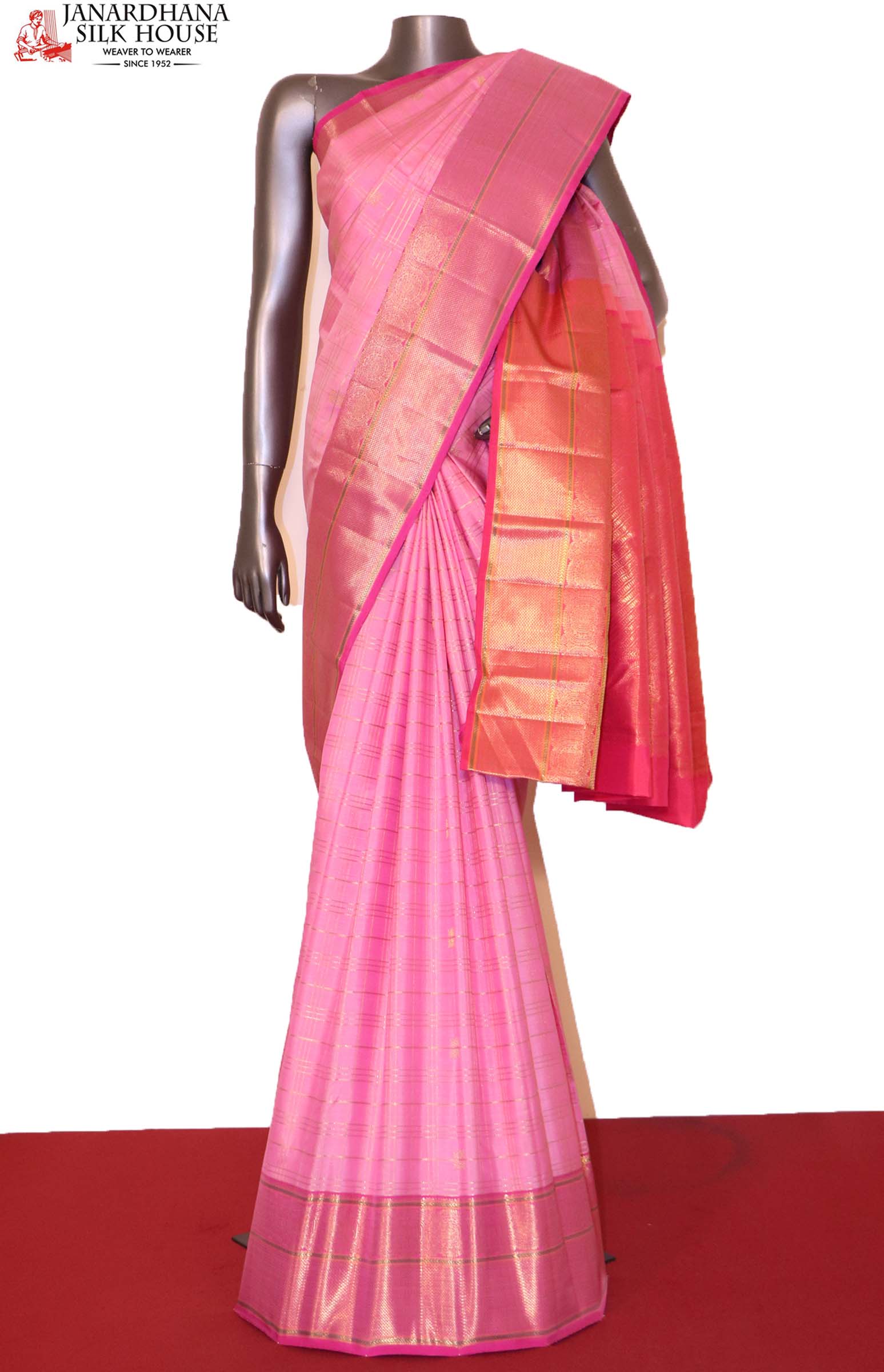 Elegant Pink Zari Woven Kanjivaram Silk Saree – MySilkLove