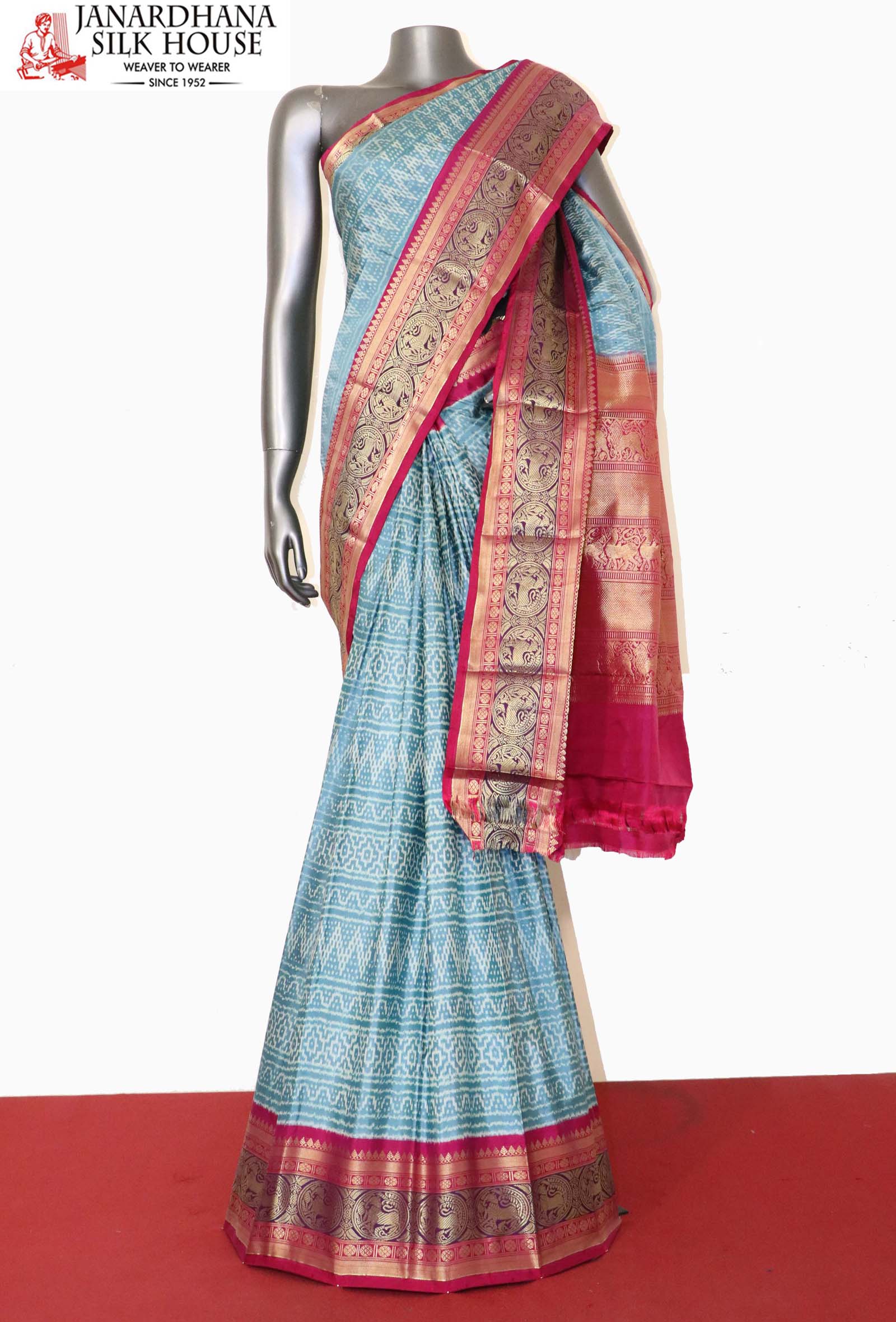 Buy Quiet Turquoise Pochampally Ikat Silk Saree - House Of Elegance – House  Of Elegance - Style That Inspires