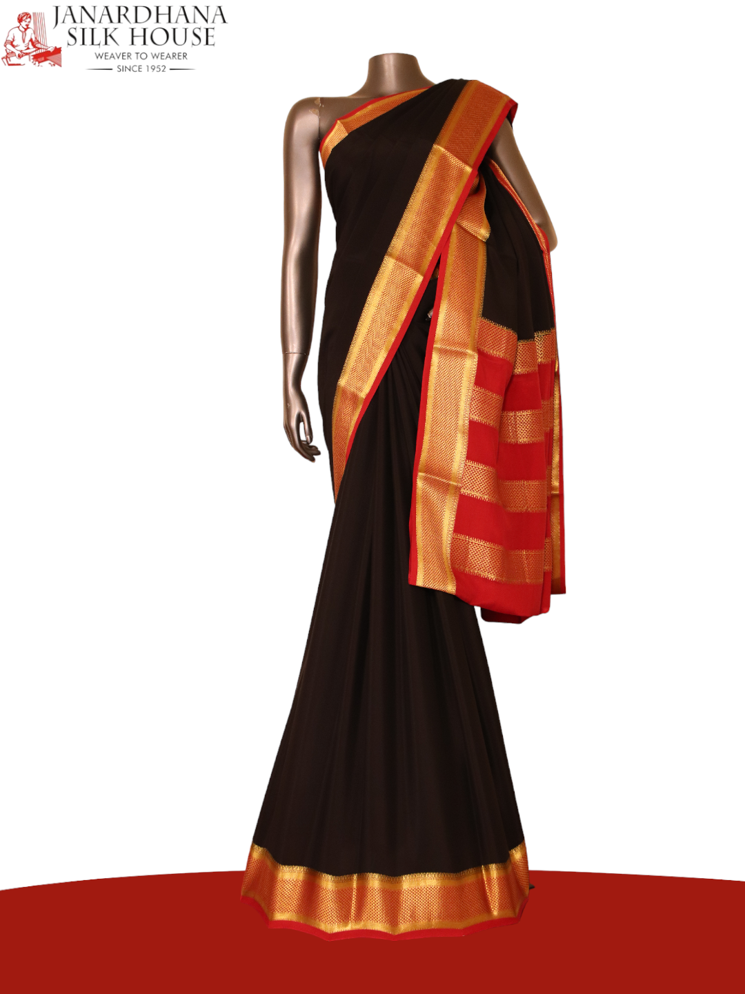 Pure Mysore Silk Saree Black and Orange Colour | Mysore silk saree, Saree,  Pure silk sarees