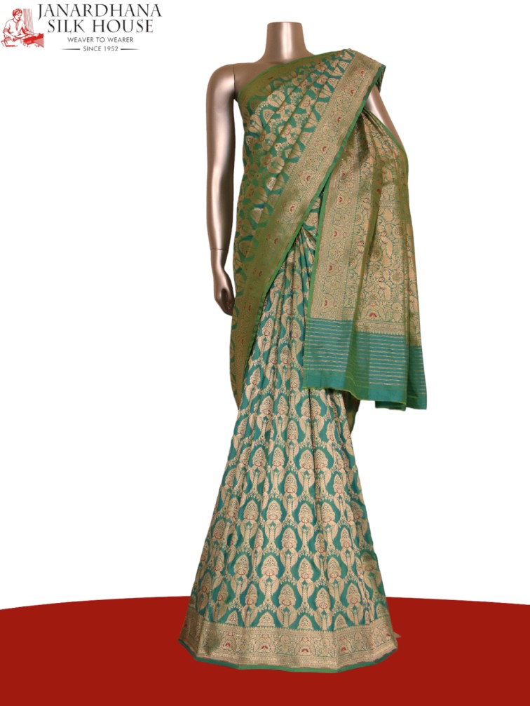 Stunning Green Banarasi Silk Saree with Floral Meenakari Design – Luxurion  World