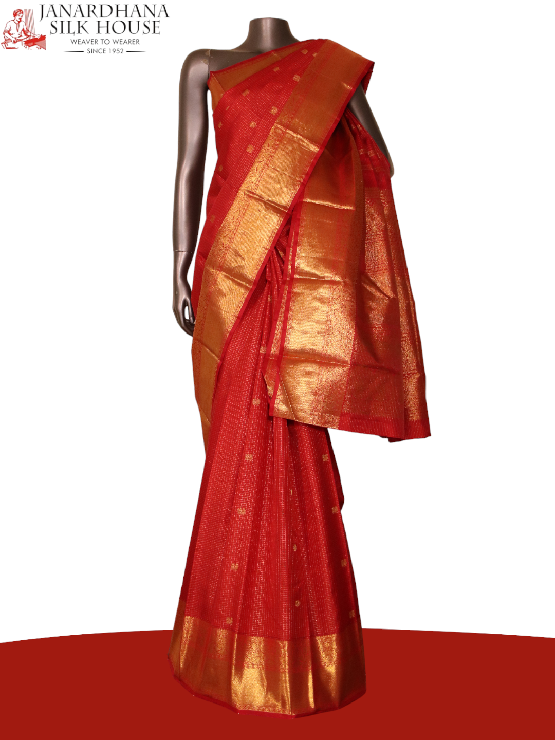 Handwoven Maroon and Gold Kanjeevaram Silk Saree