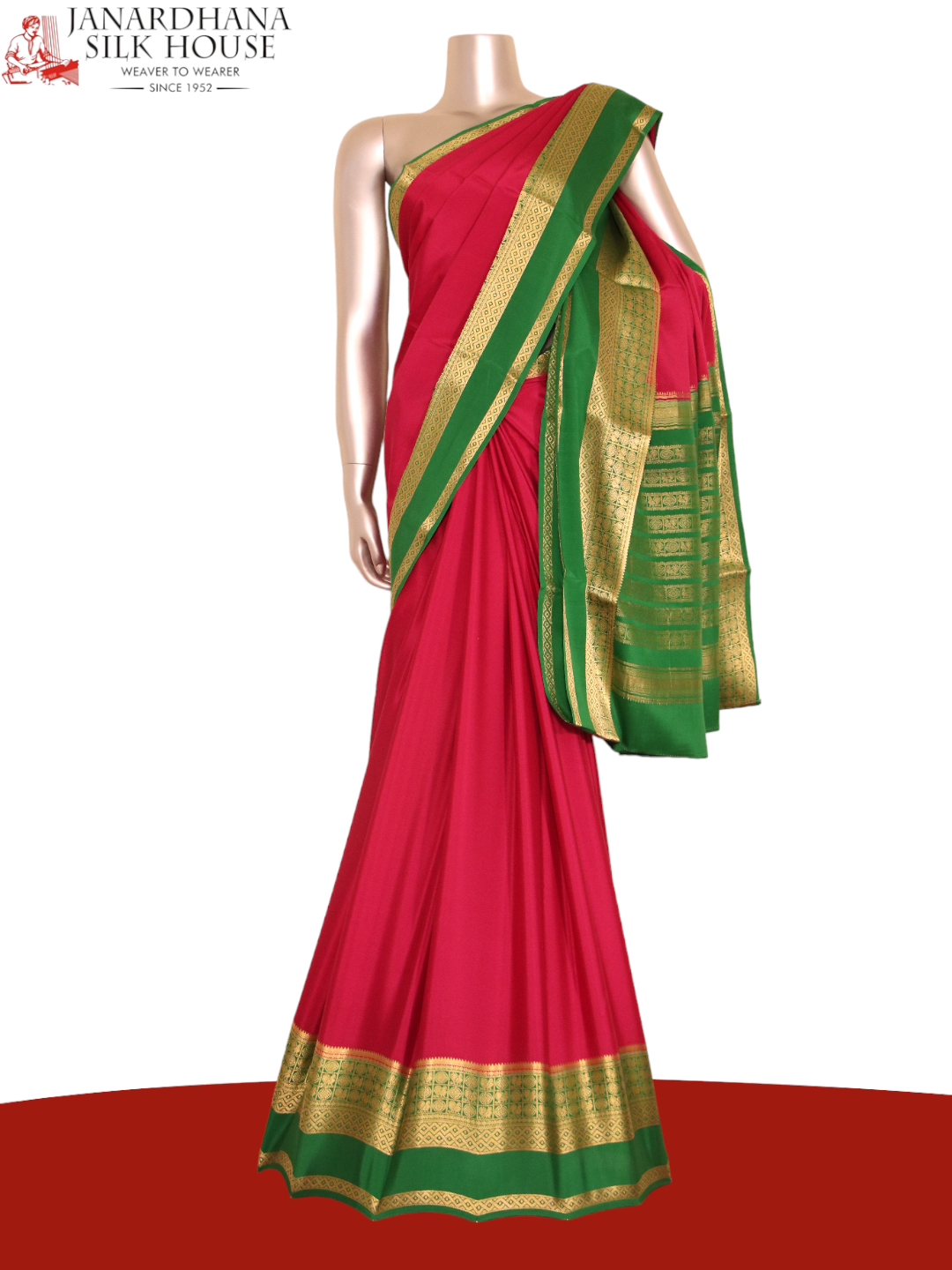 BOTTEL GREEN WITH PINK- PURE MYSORE CREPE SILK WITH PLAIN BODY AND CON