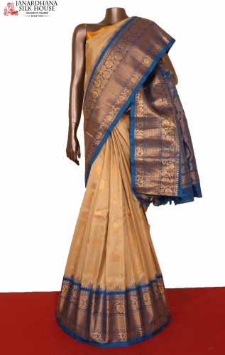 Taupe Exquisite Brocade Gadwal Silk Saree with floral Jaal and extrava