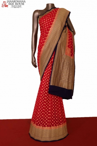 Red Rani Pink Banarasi Georgette Leheriya Saree - Shivangi Kasliwal