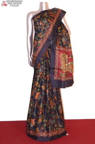 Ajrakh Printed Pure Tussar Silk saree - Vastrams