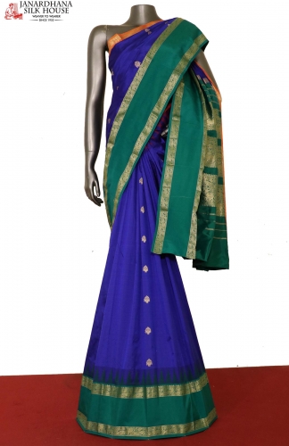 Indiva Handwoven Patteda Anchu Red & Blue Ganga Jamuna Saree