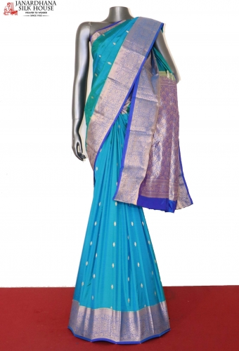 Rich Blue Woven South Silk Saree – Zari Banaras