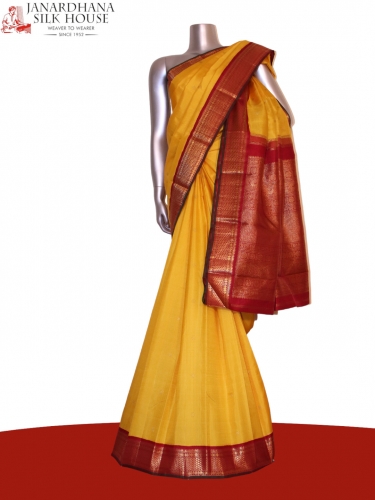 24 Carat Golden Red Bridal Kanjivaram Silk Saree | Avishya.com