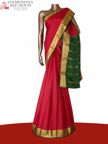 Semi Mysore Silk Embroidered Red Saree 14 – Kumaran Silks